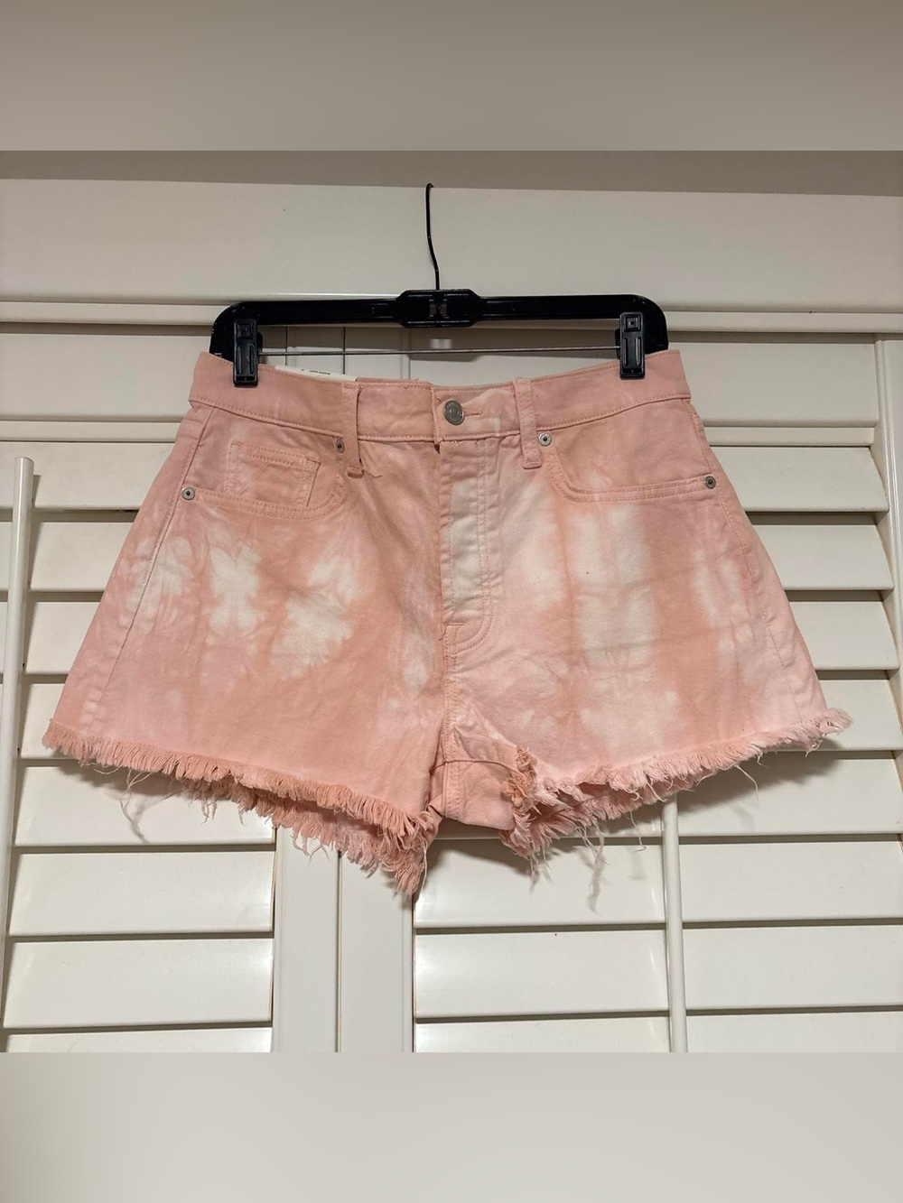 7 For All Mankind Pink Tie-Dye Frayed Hem Denim Shorts